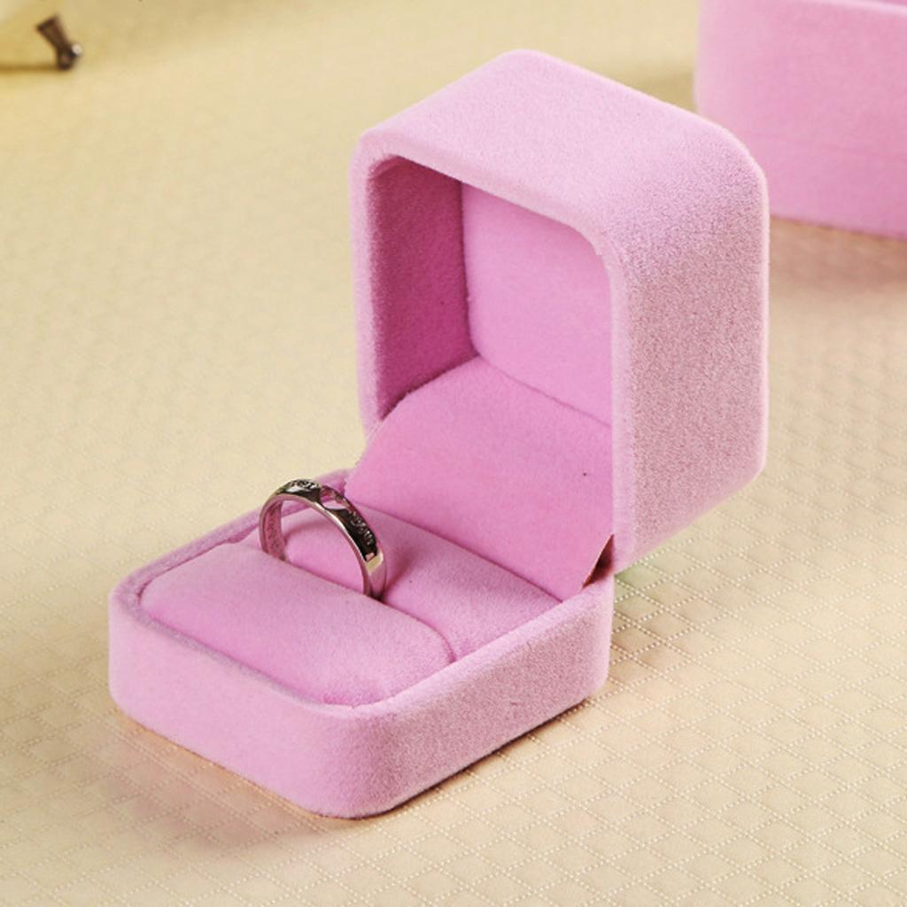 Velvet Engagement Wedding Earring Ring Jewelry Display Box  Pink