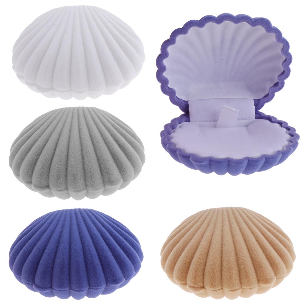 Shell Shape Jewelry Display Gift Box Case for Earrings Ring Necklace Apricot