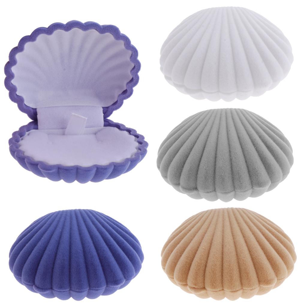 Shell Shape Jewelry Display Gift Box Case for Earrings Ring Necklace Apricot