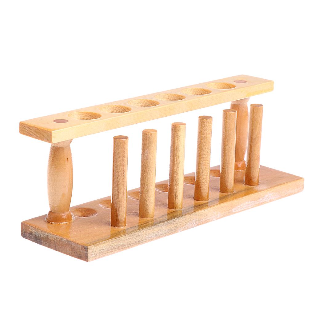 6 Holes & 6 Pins Wooden Test Tube Rack Holder Burette Stand Laboratory Shelf