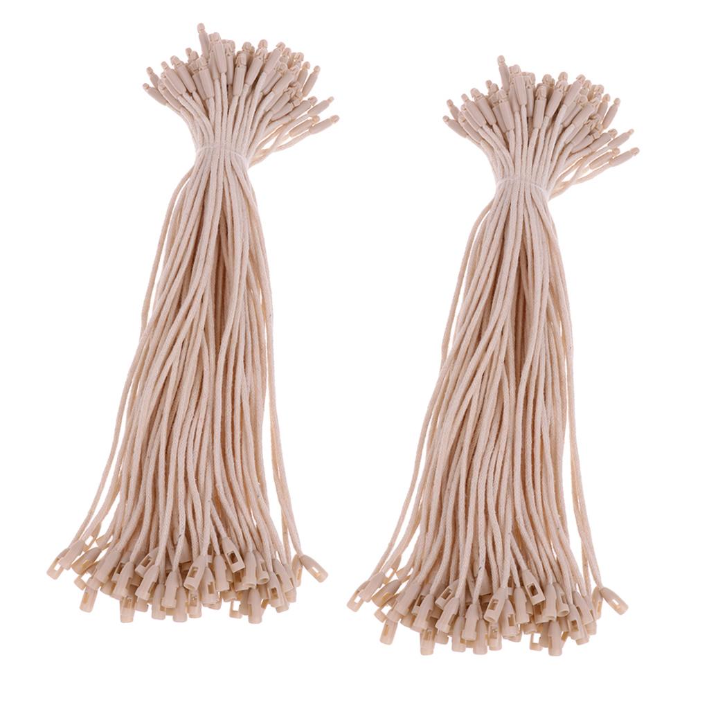 200 Pieces Hang Tag Cotton Fasteners Bullet Tie String 7.5 Inch Beige