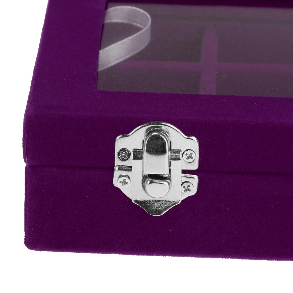 12 Slots Jewelry Display Showcase Multifunction Storage Lockable Purple