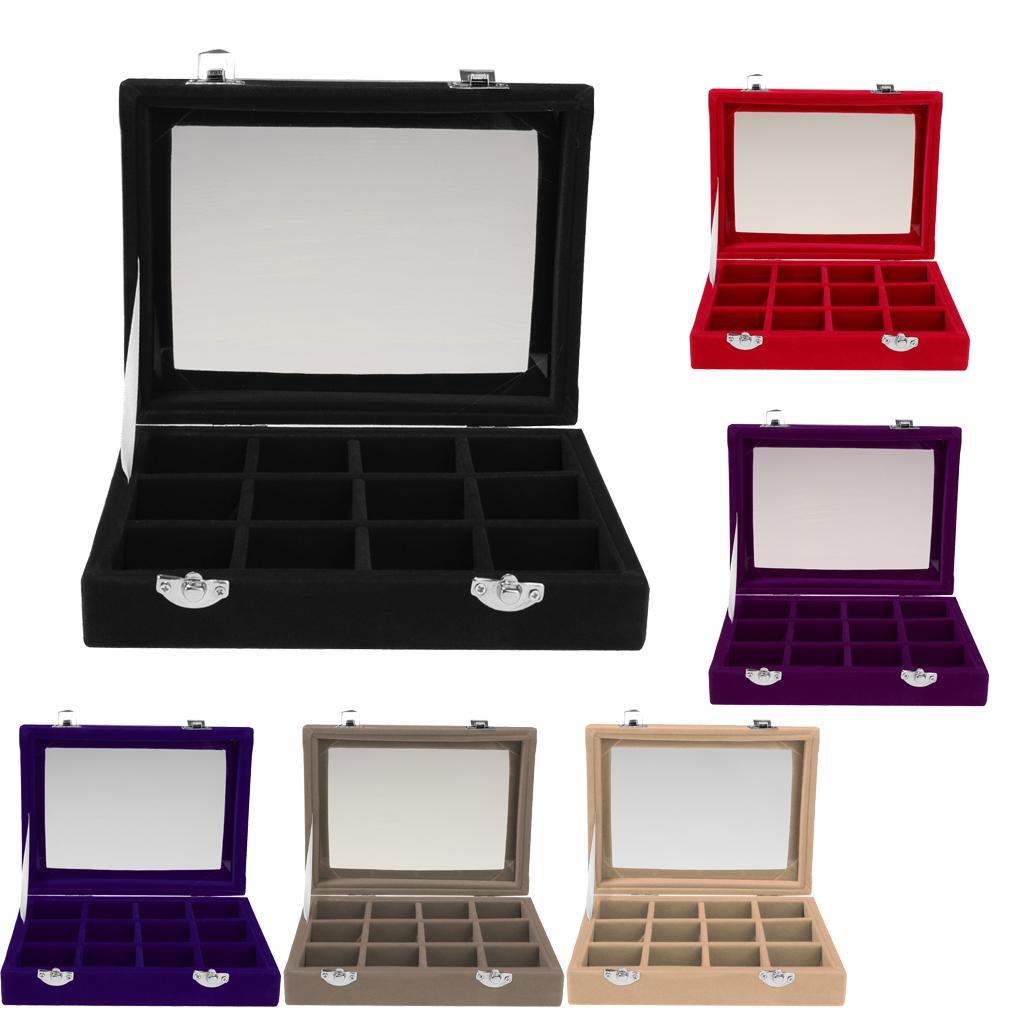 12 Slots Jewelry Display Showcase Multifunction Storage Lockable Purple