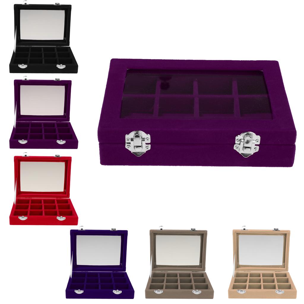 12 Slots Jewelry Display Showcase Multifunction Storage Lockable Purple