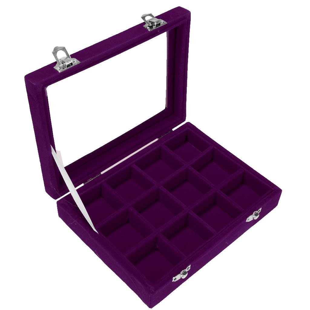 12 Slots Jewelry Display Showcase Multifunction Storage Lockable Purple