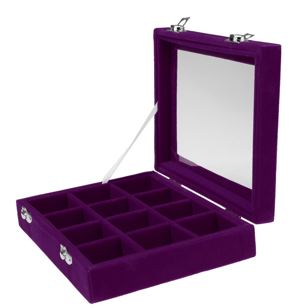 12 Slots Jewelry Display Showcase Multifunction Storage Lockable Purple