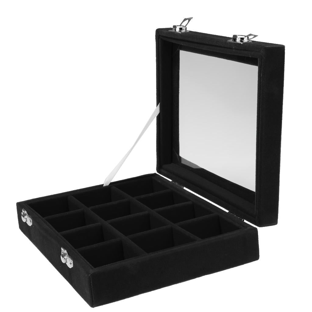 12 Slots Jewelry Display Showcase Multifunction Storage Lockable Black