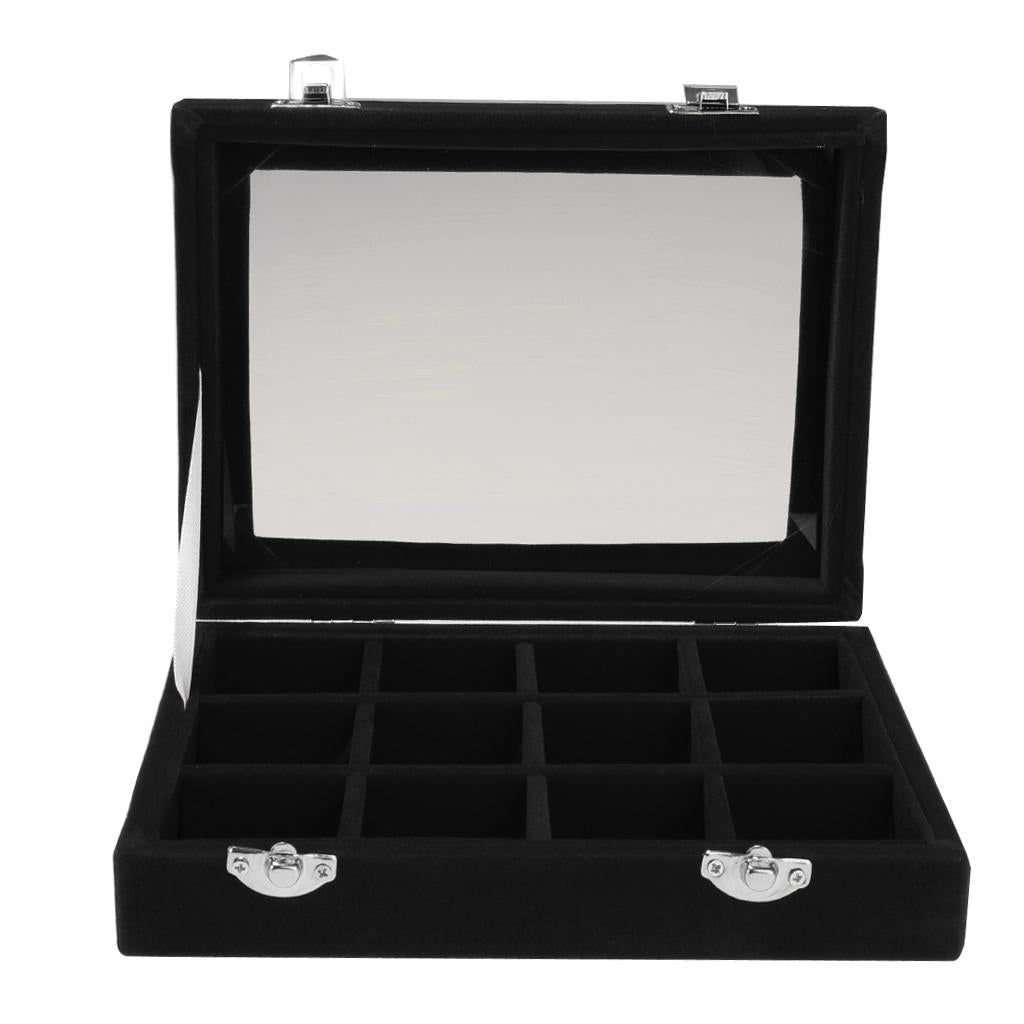 12 Slots Jewelry Display Showcase Multifunction Storage Lockable Black