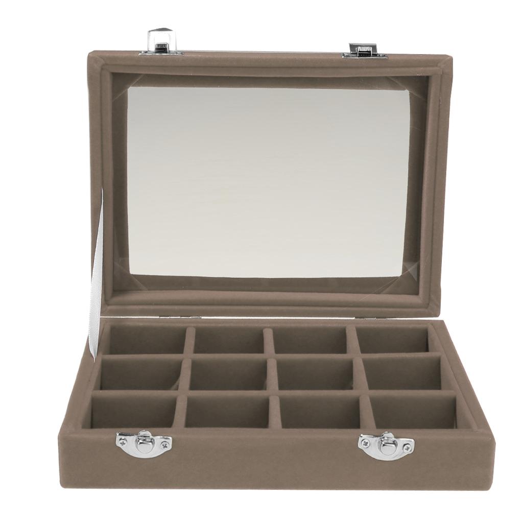 12 Slots Jewelry Display Showcase Multifunction Storage Lockable Grey