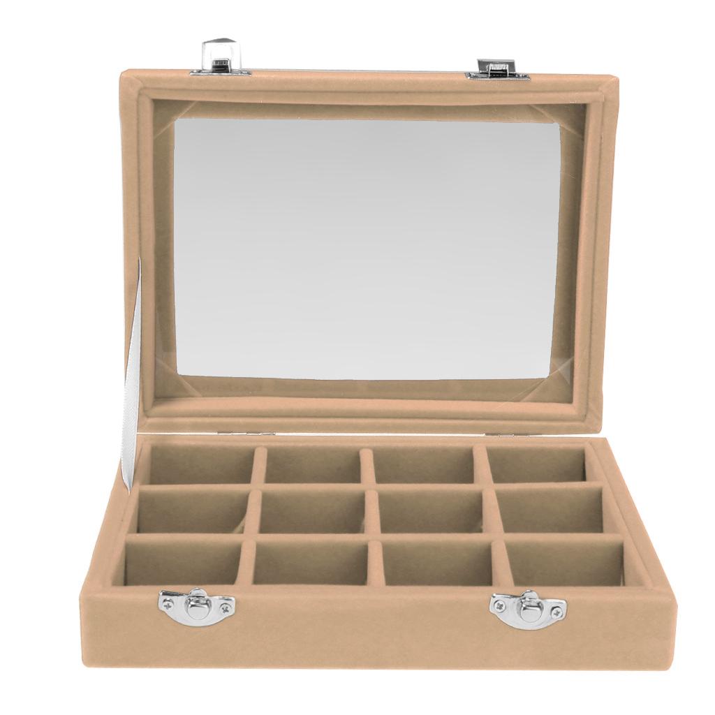 12 Slots Jewelry Display Showcase Multifunction Storage Lockable Beige