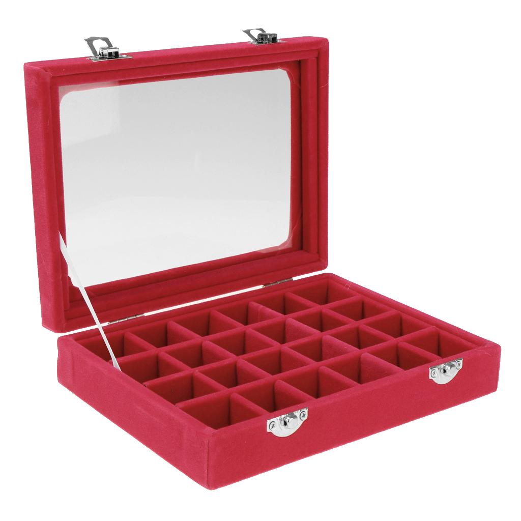 Wooden Velvet Jewelry Necklace Ring Storage Box Case Organizer Gift Red