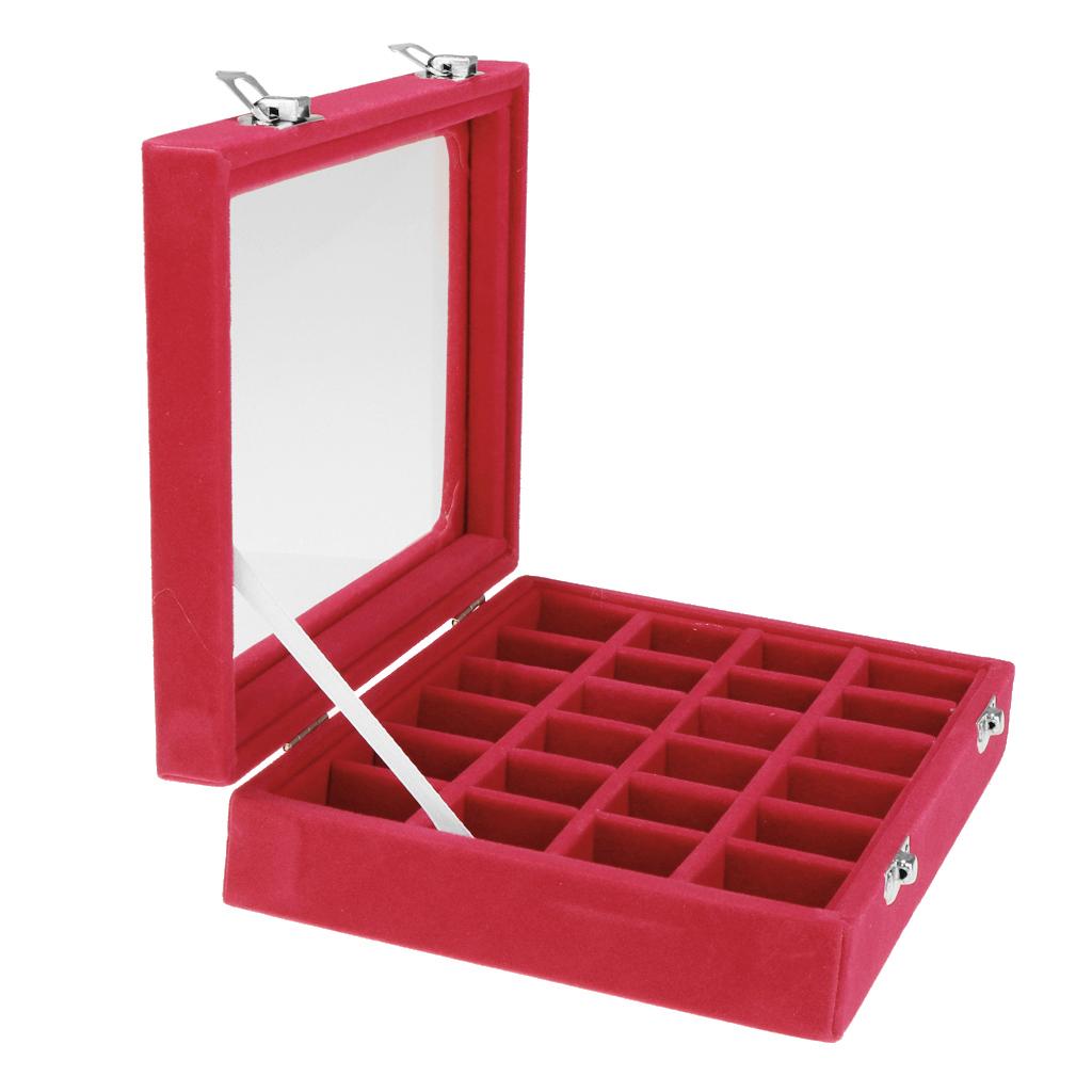 Wooden Velvet Jewelry Necklace Ring Storage Box Case Organizer Gift Red
