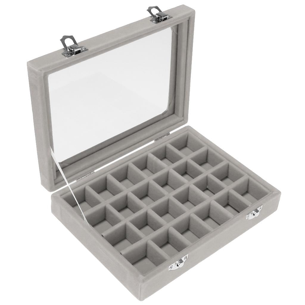 Wooden Velvet Jewelry Necklace Ring Storage Box Case Organizer Gift Grey