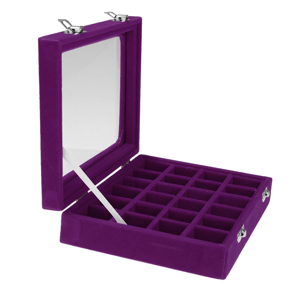 Wooden Velvet Jewelry Necklace Ring Storage Box Case Organizer Gift Purple