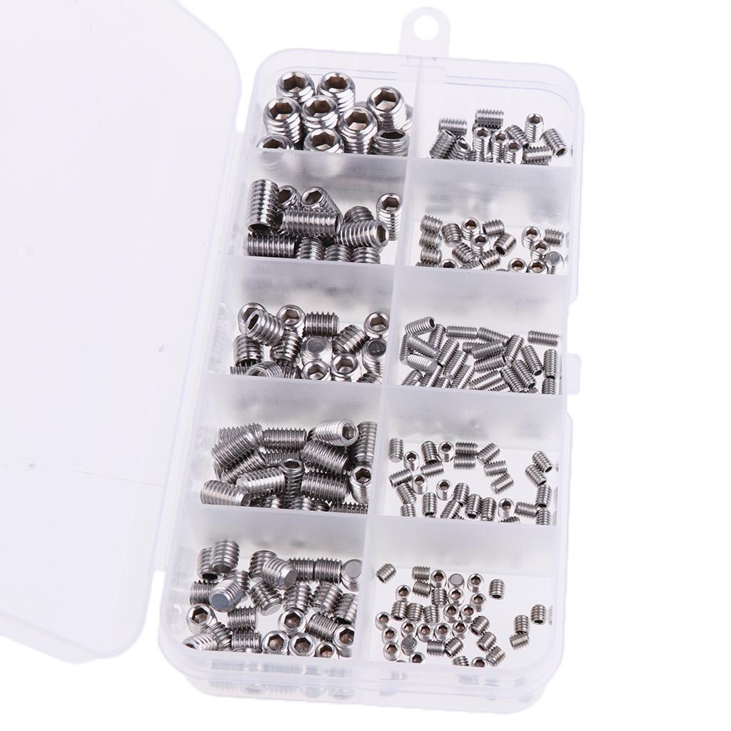 Assorted 300 Pieces Allen Hex Screws Machine Headless Hexagon Socket Bolts