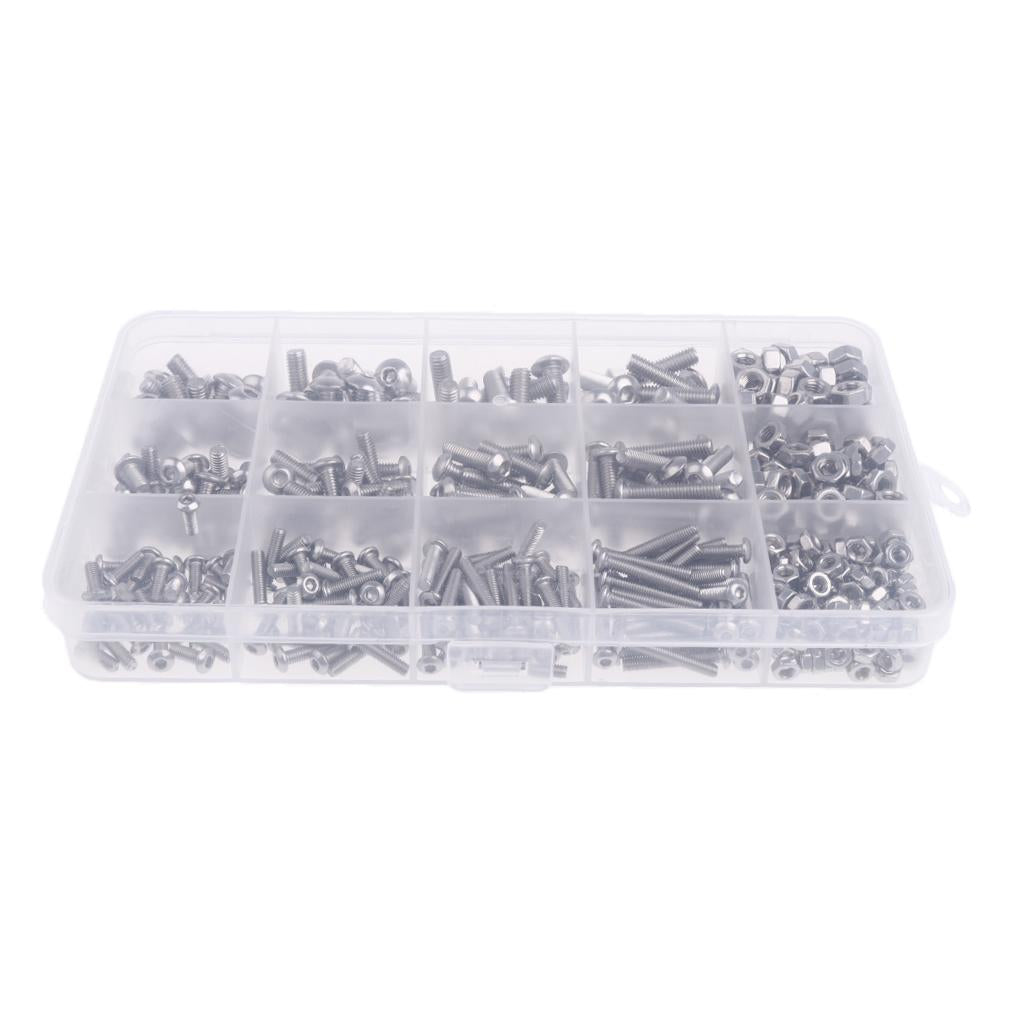 Stainless Steel //Hex Socket Button Head Bolts Screws Nuts Assortment Kit Box-M3 M4 M5