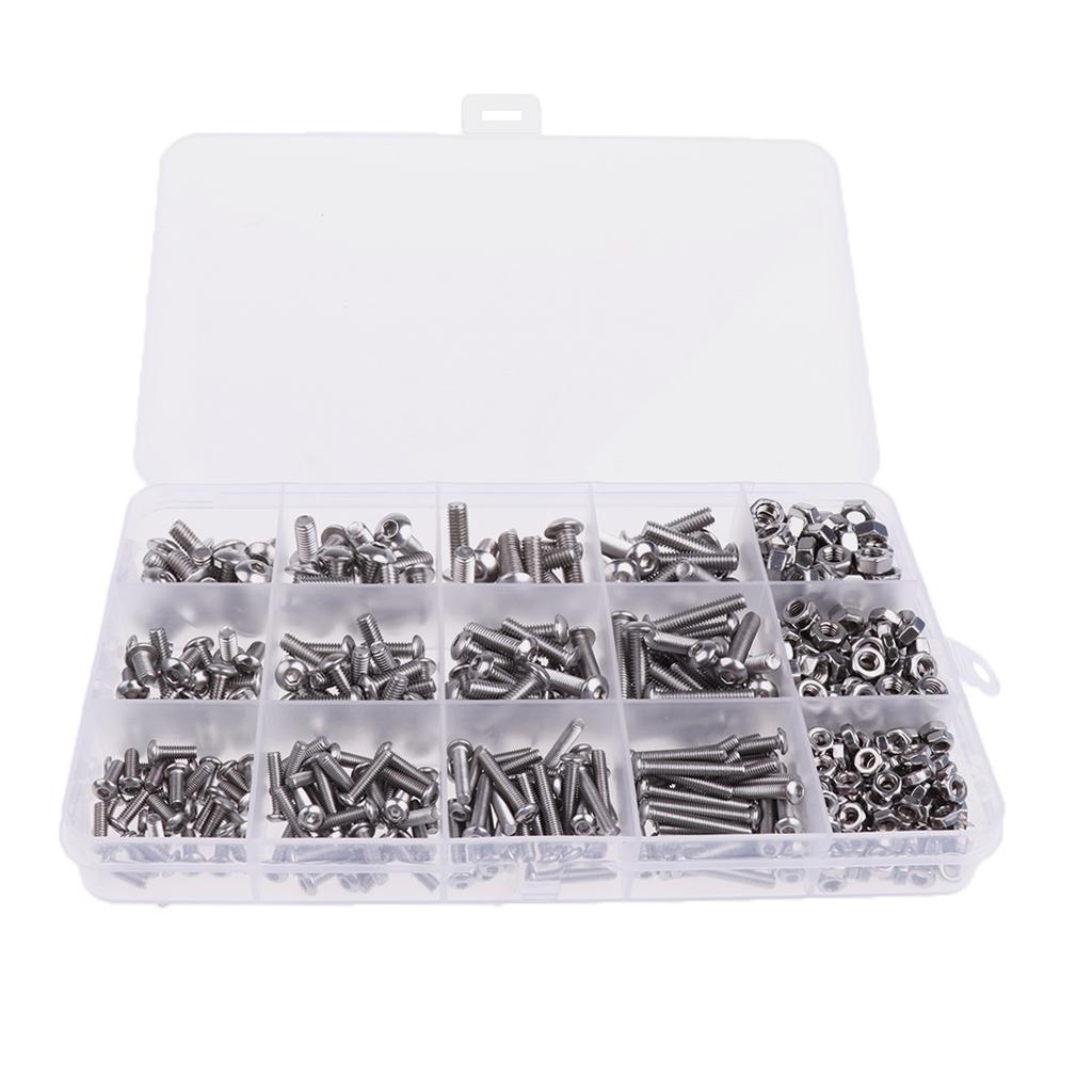 Stainless Steel //Hex Socket Button Head Bolts Screws Nuts Assortment Kit Box-M3 M4 M5