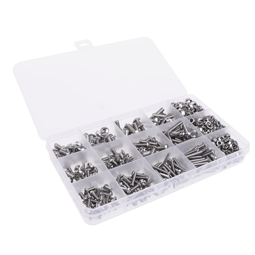 Stainless Steel //Hex Socket Button Head Bolts Screws Nuts Assortment Kit Box-M3 M4 M5