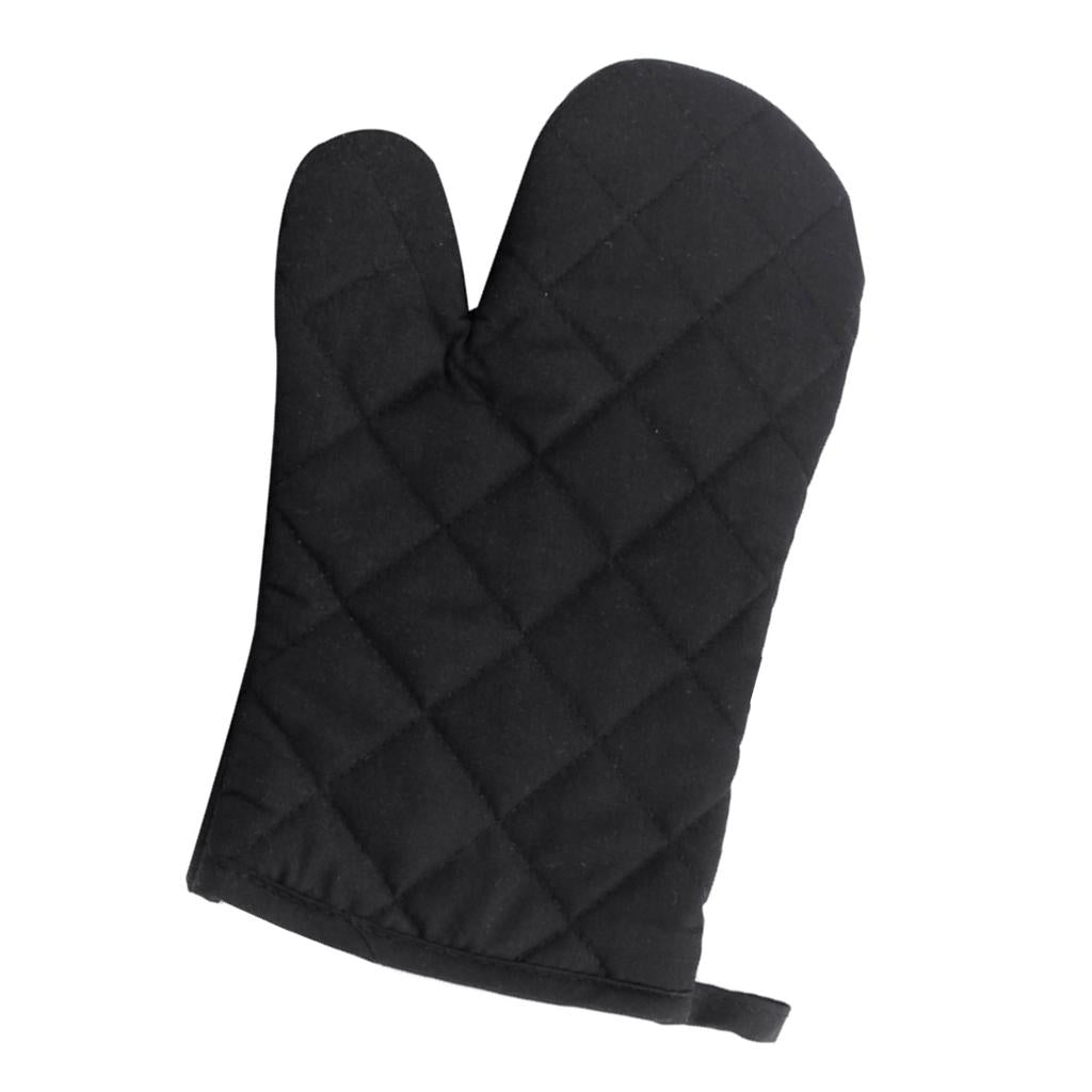 Oven Mitts Kitchen Baking Gloves Polyester Cotton Criss-cross Black