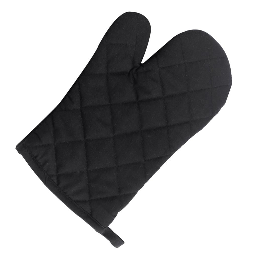 Oven Mitts Kitchen Baking Gloves Polyester Cotton Criss-cross Black