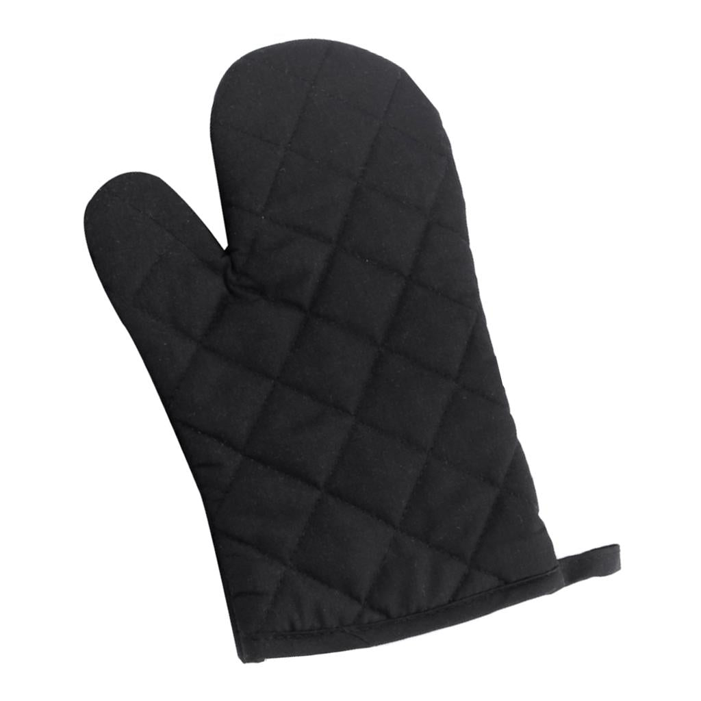 Oven Mitts Kitchen Baking Gloves Polyester Cotton Criss-cross Black