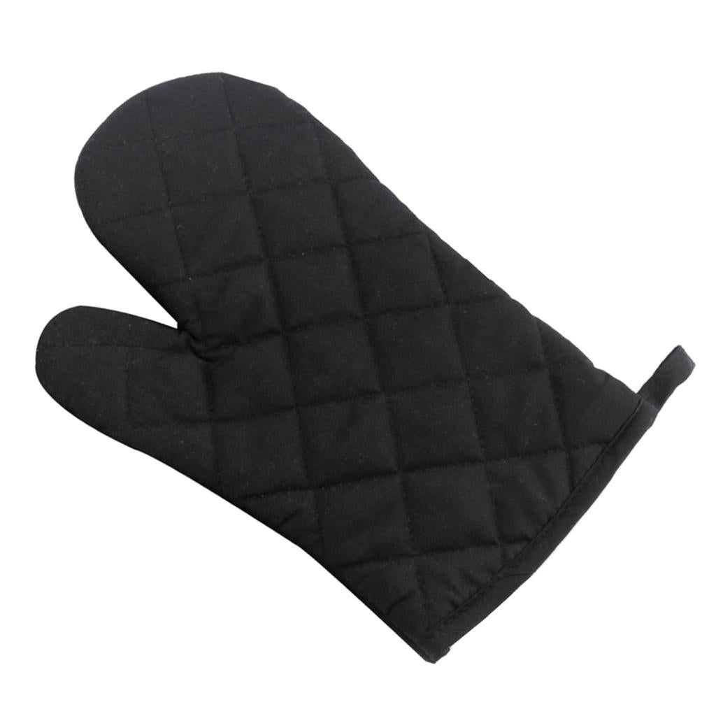 Oven Mitts Kitchen Baking Gloves Polyester Cotton Criss-cross Black