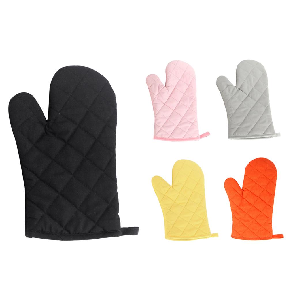 Oven Mitts Kitchen Baking Gloves Polyester Cotton Criss-cross Black