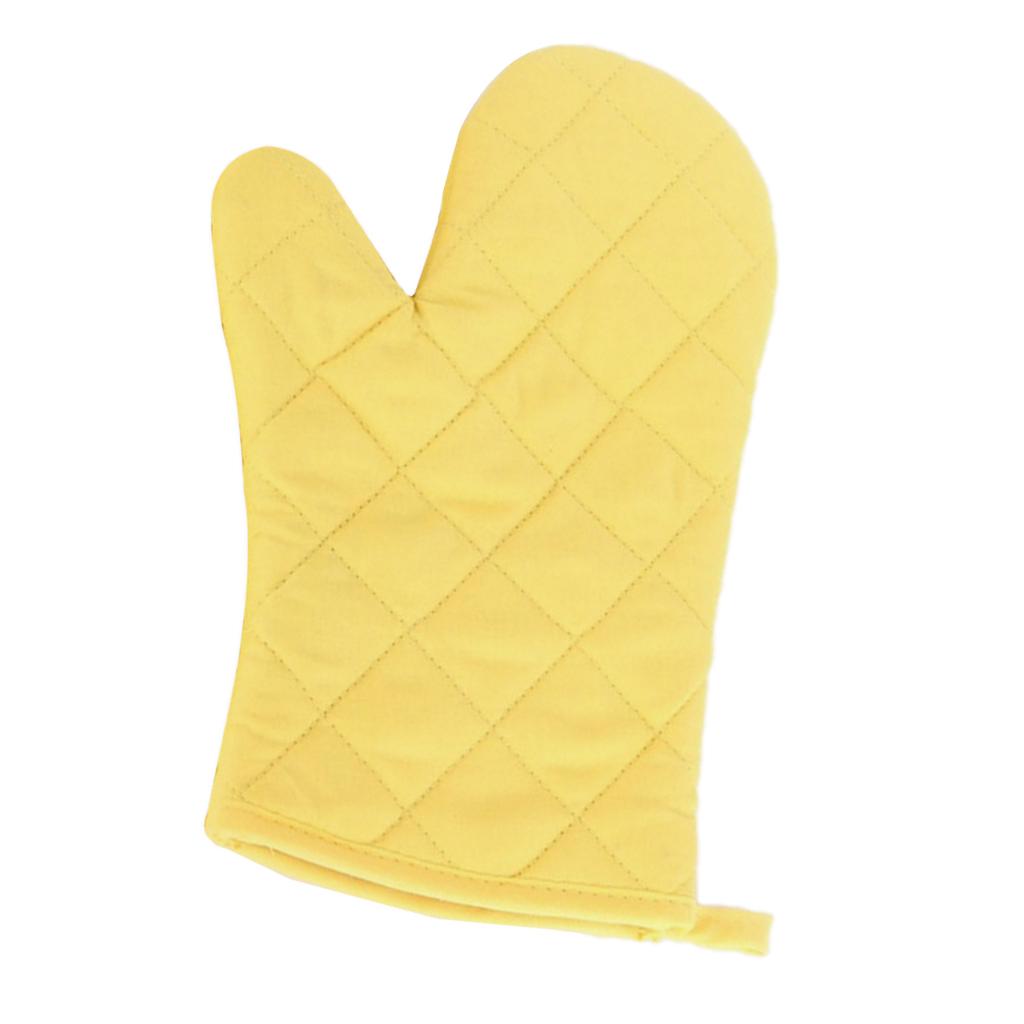 Oven Mitts Kitchen Baking Gloves Polyester Cotton Criss-cross Yellow