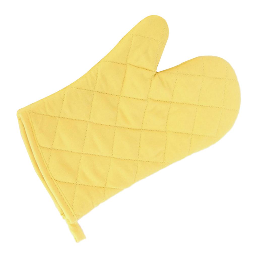 Oven Mitts Kitchen Baking Gloves Polyester Cotton Criss-cross Yellow