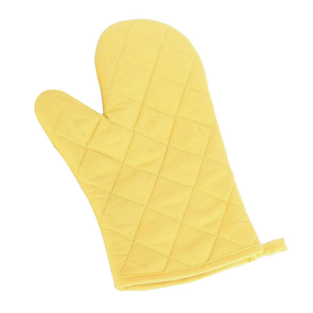 Oven Mitts Kitchen Baking Gloves Polyester Cotton Criss-cross Yellow