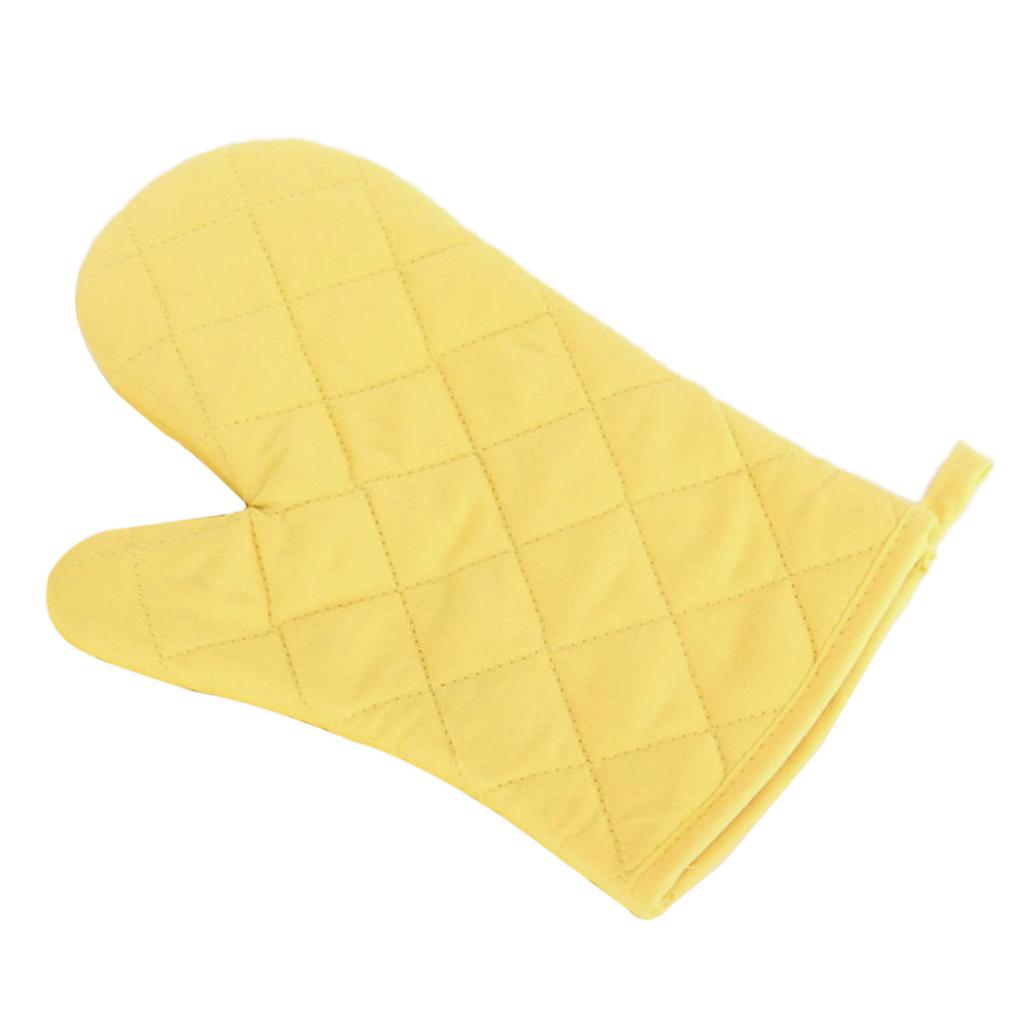 Oven Mitts Kitchen Baking Gloves Polyester Cotton Criss-cross Yellow