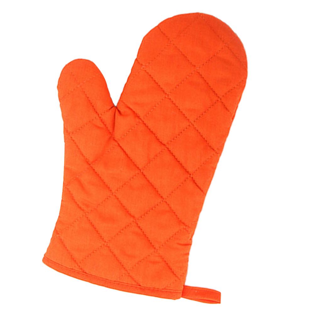 Oven Mitts Kitchen Baking Gloves Polyester Cotton Criss-cross Orange