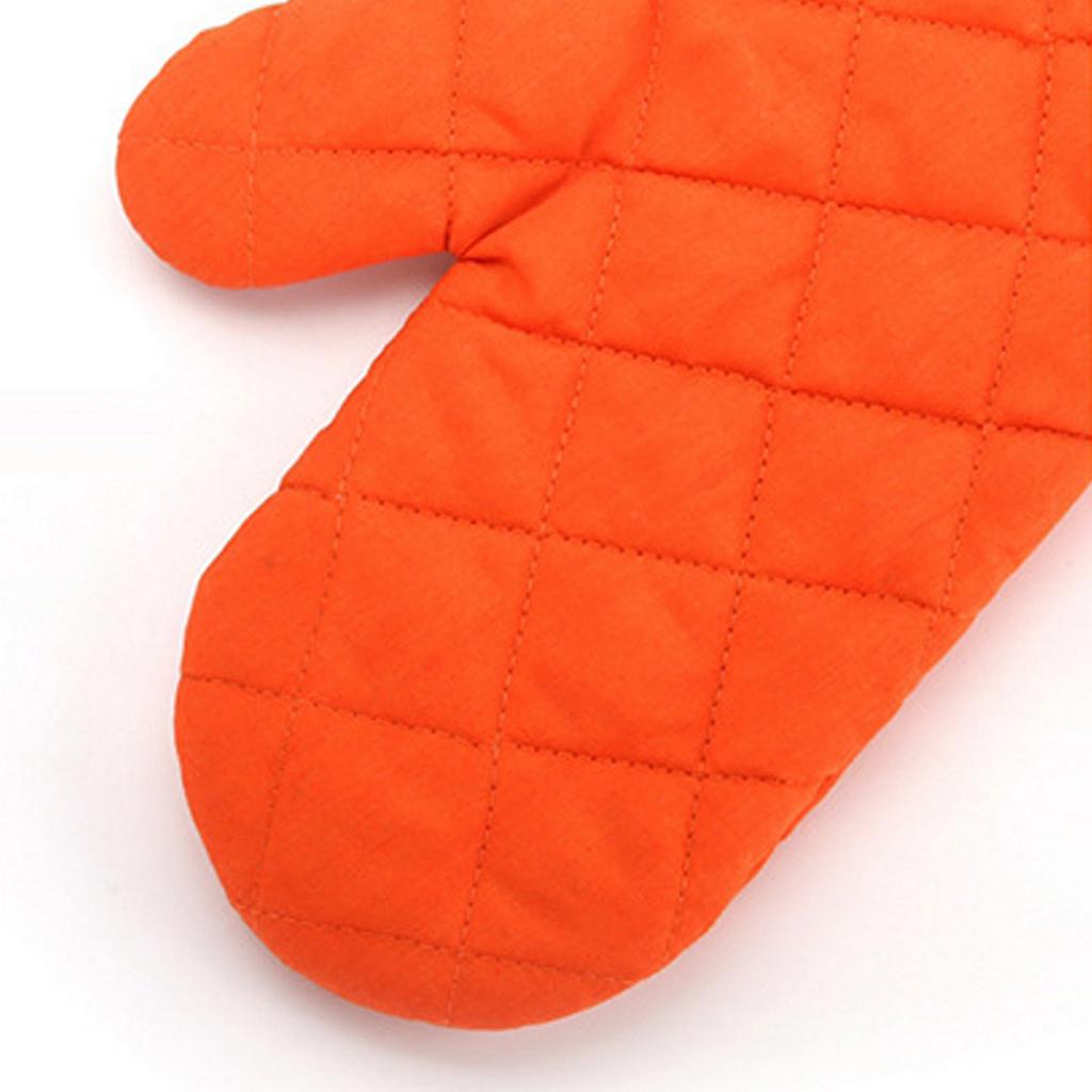 Oven Mitts Kitchen Baking Gloves Polyester Cotton Criss-cross Orange