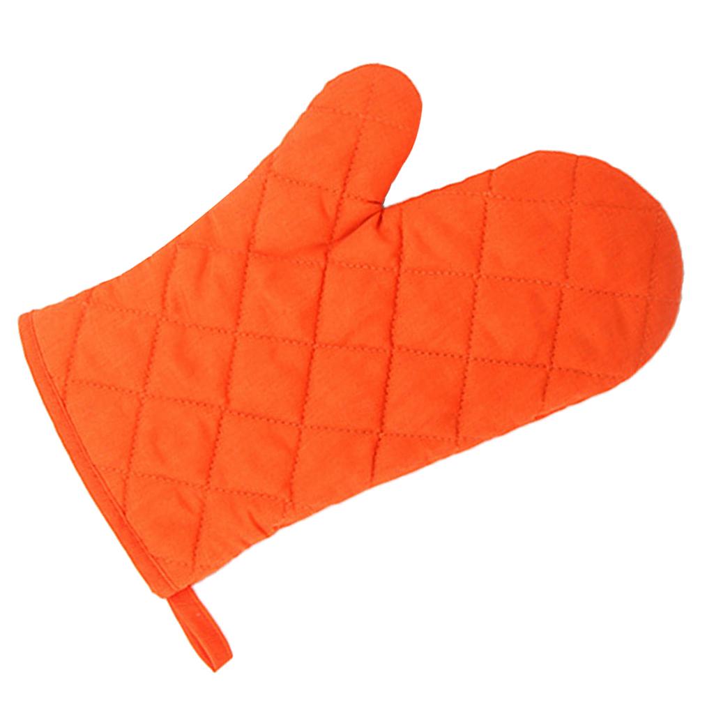 Oven Mitts Kitchen Baking Gloves Polyester Cotton Criss-cross Orange