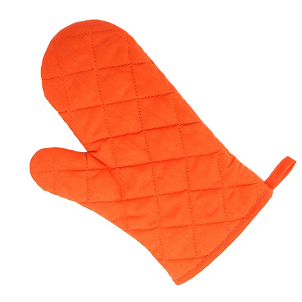 Oven Mitts Kitchen Baking Gloves Polyester Cotton Criss-cross Orange