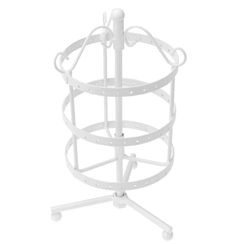 3-tier Rotating Metal Jewelry Rack Earrings Rings Display 70 Holes White