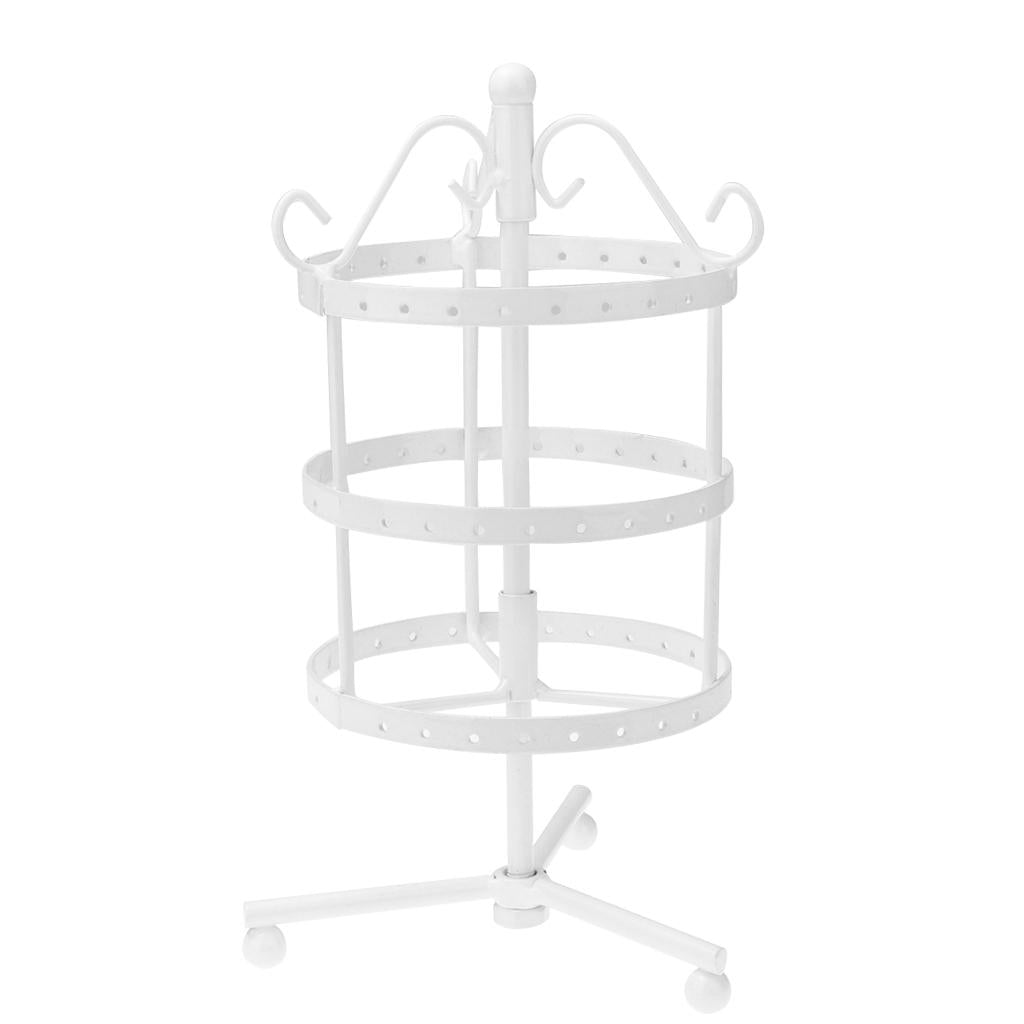 3-tier Rotating Metal Jewelry Rack Earrings Rings Display 70 Holes White