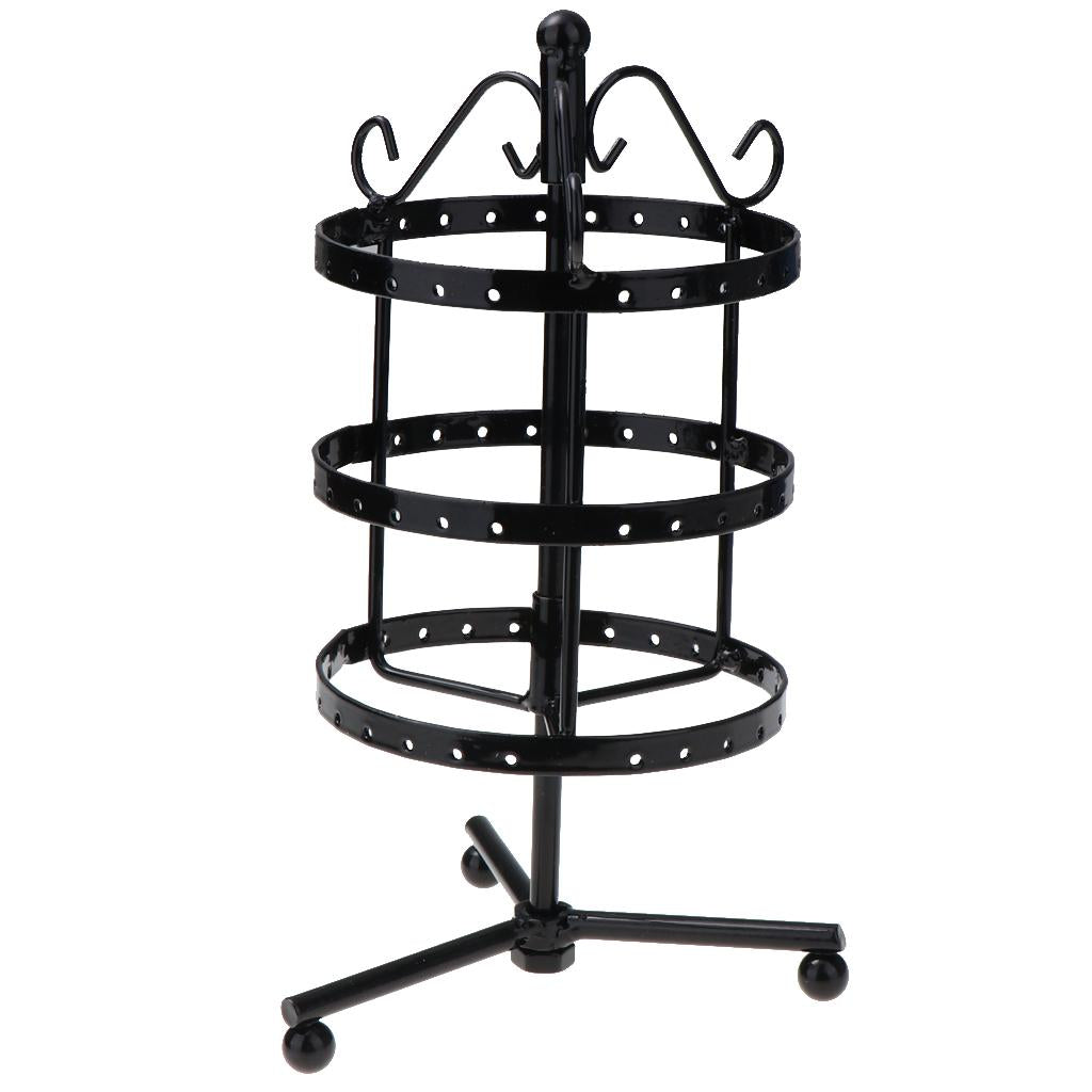 3-tier Rotating Metal Jewelry Rack Earrings Rings Display 70 Holes Black