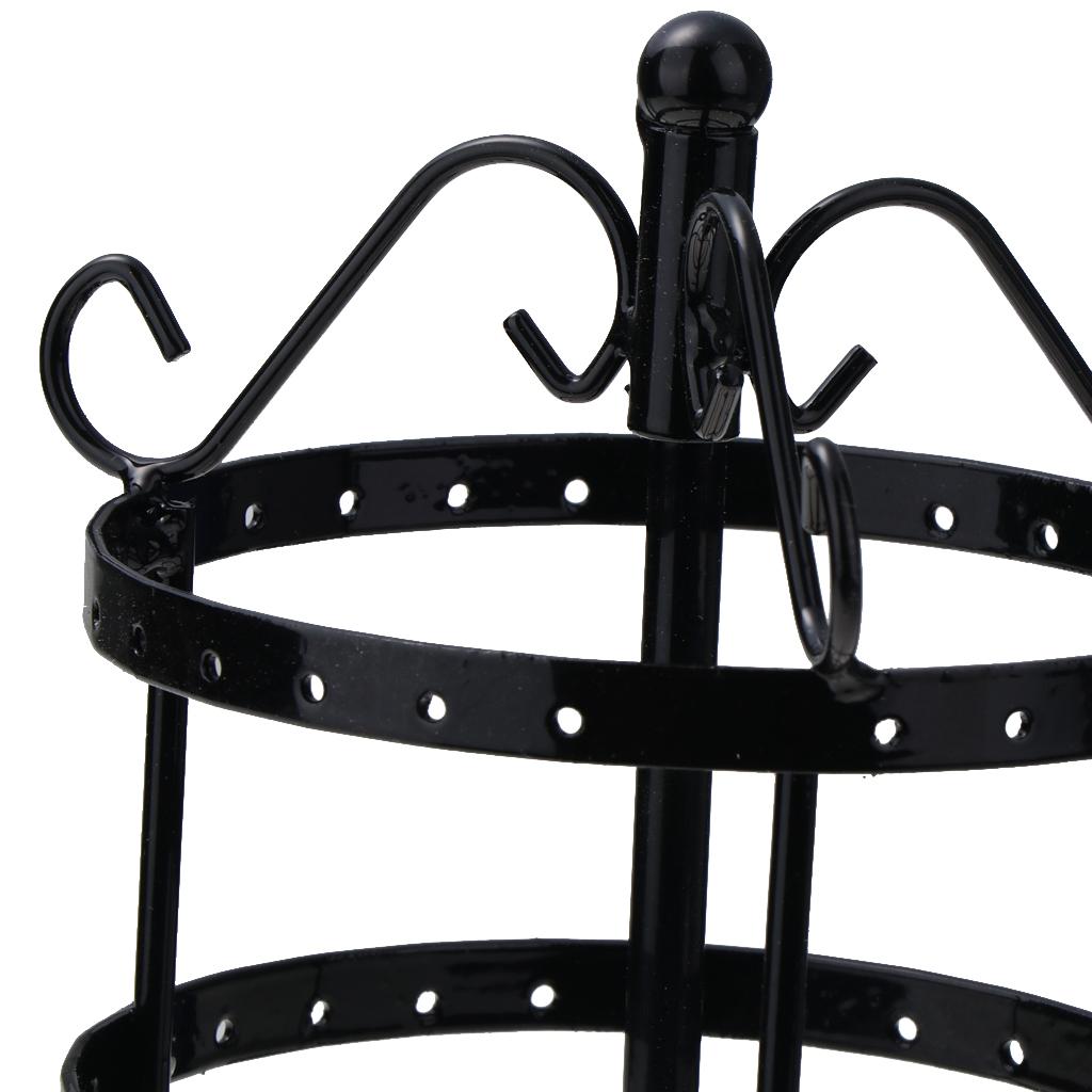 3-tier Rotating Metal Jewelry Rack Earrings Rings Display 70 Holes Black