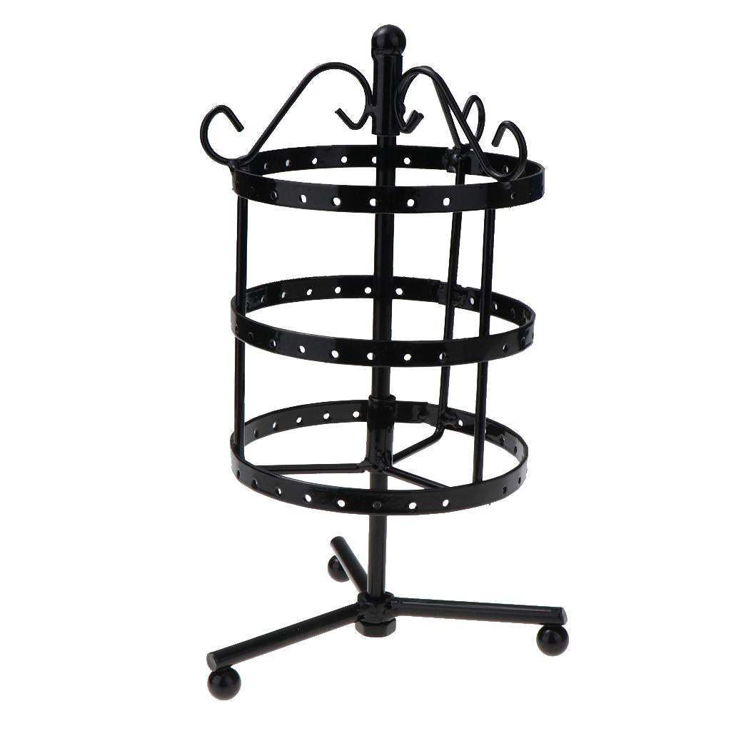 3-tier Rotating Metal Jewelry Rack Earrings Rings Display 70 Holes Black