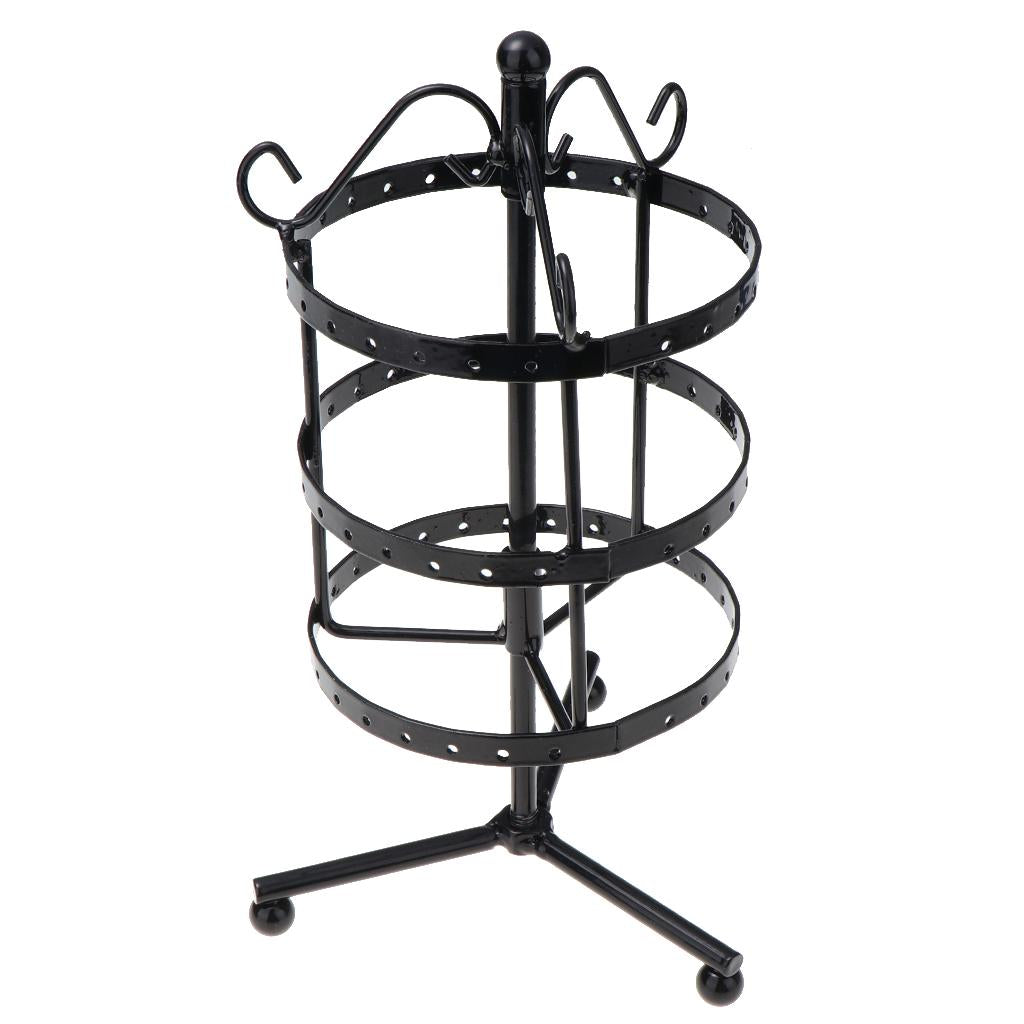 3-tier Rotating Metal Jewelry Rack Earrings Rings Display 70 Holes Black