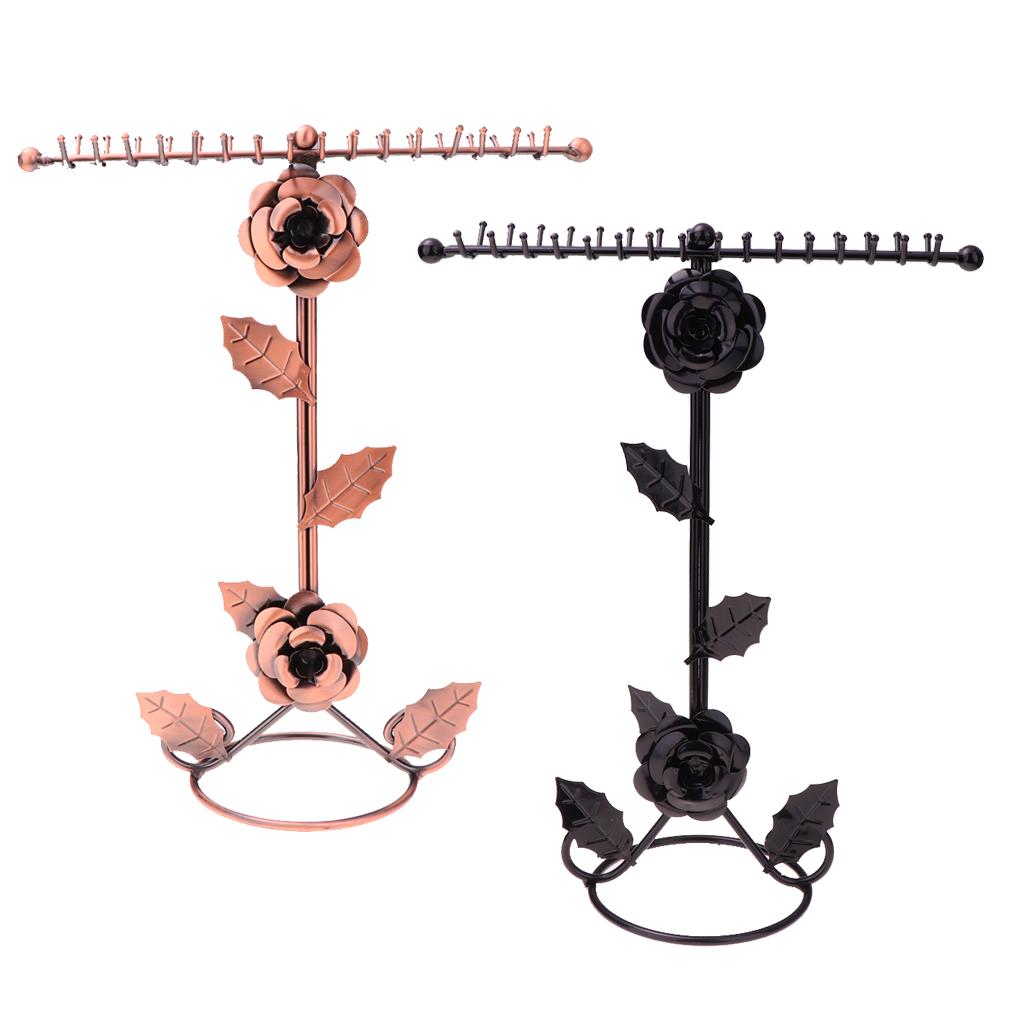 Rose Flower Metal Jewelry Rack Display Stand for Hanging Accessories Bronze