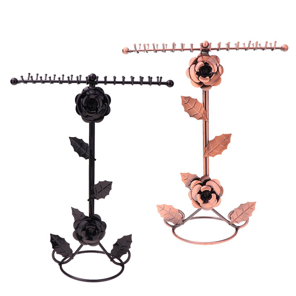 Rose Flower Metal Jewelry Rack Display Stand for Hanging Accessories Bronze