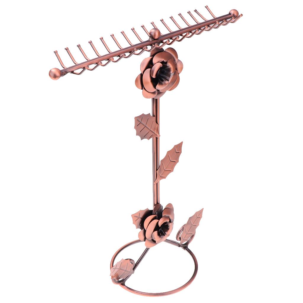 Rose Flower Metal Jewelry Rack Display Stand for Hanging Accessories Bronze