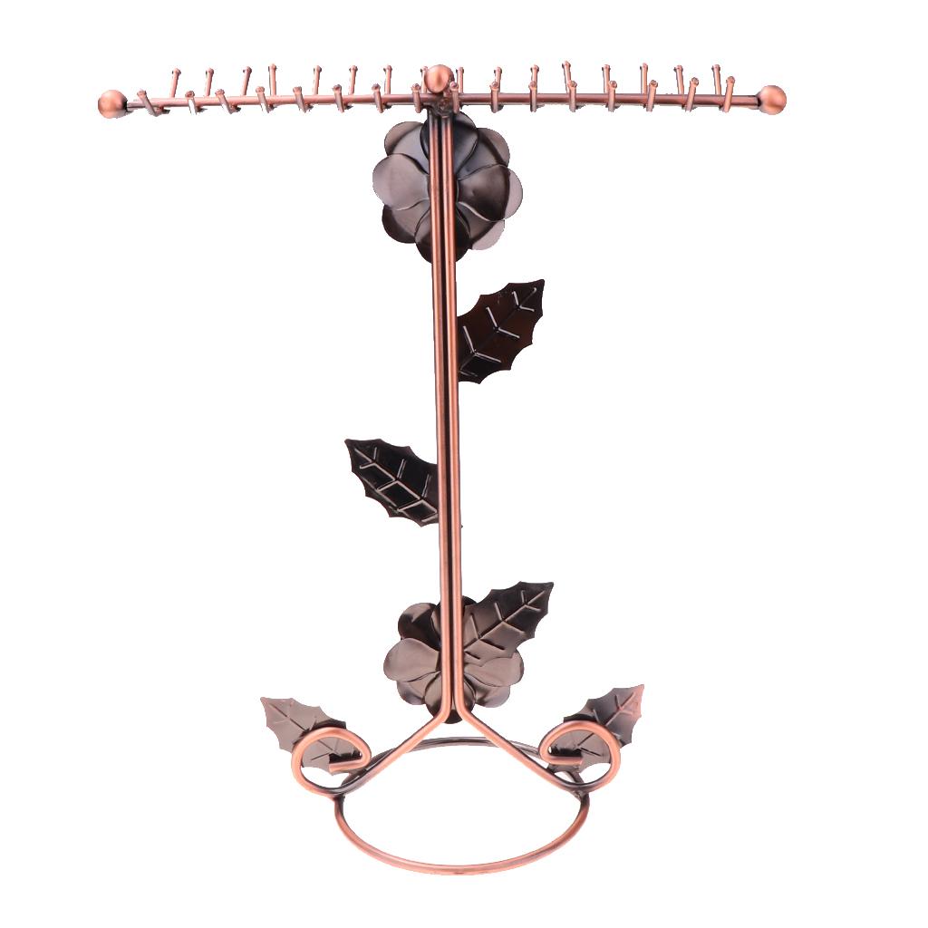 Rose Flower Metal Jewelry Rack Display Stand for Hanging Accessories Bronze