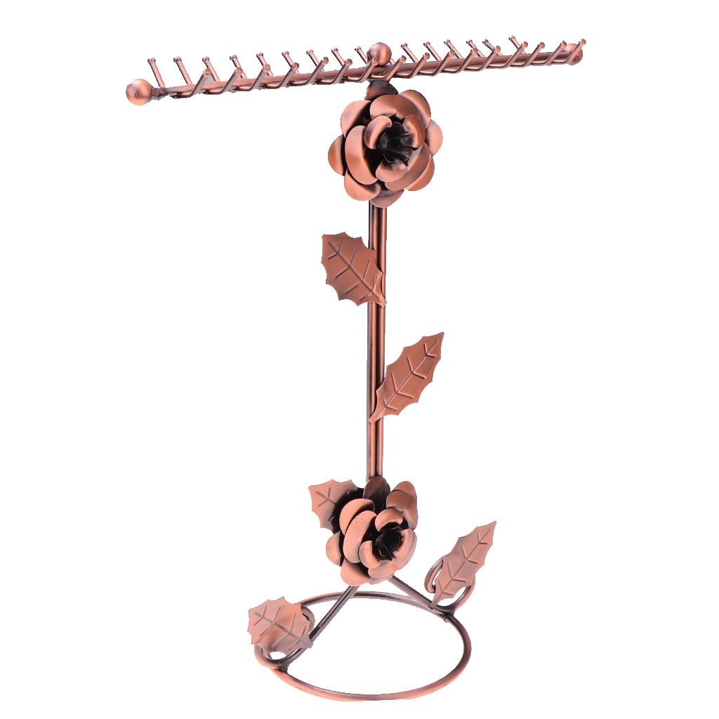 Rose Flower Metal Jewelry Rack Display Stand for Hanging Accessories Bronze