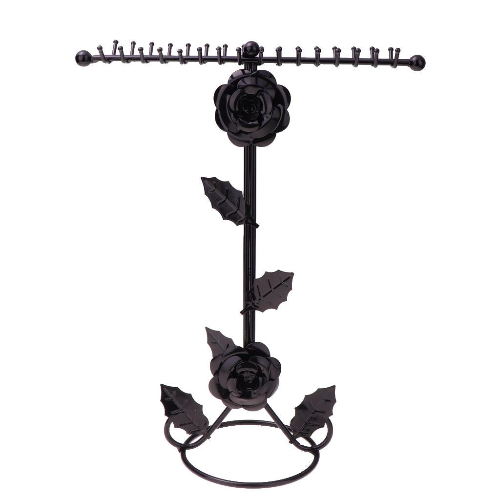 Rose Flower Metal Jewelry Rack Display Stand for Hanging Accessories Black