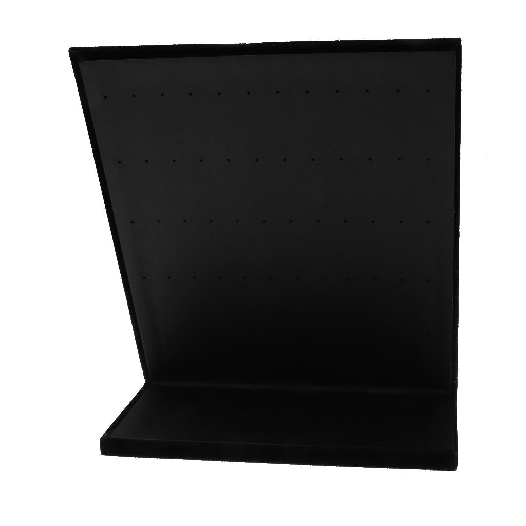 60-Hole Velvet Jewelry Frame Stand L-type Plastic Display Rack Black