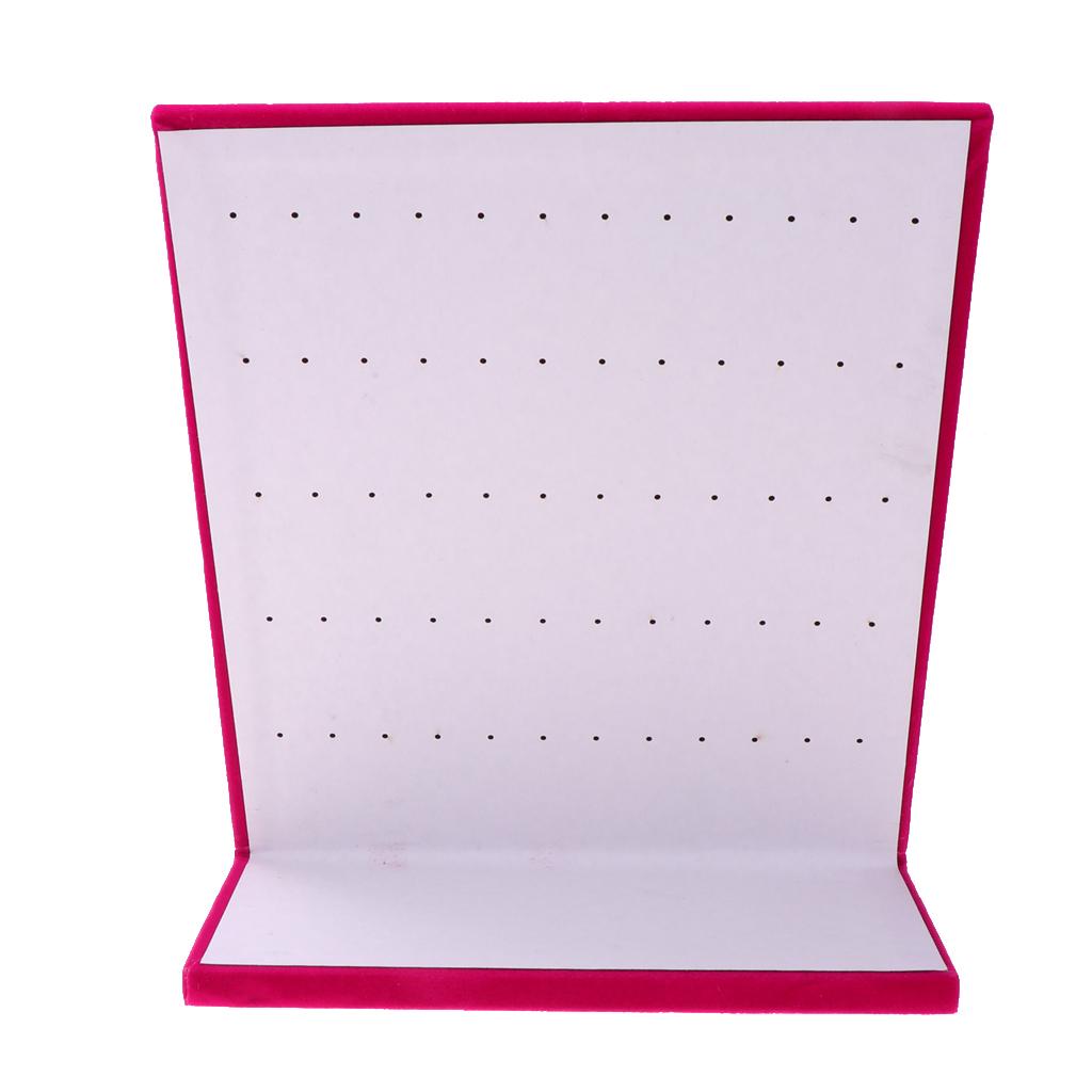 60-Hole Velvet Jewelry Frame Stand L-type Plastic Display Rack Rose Pink