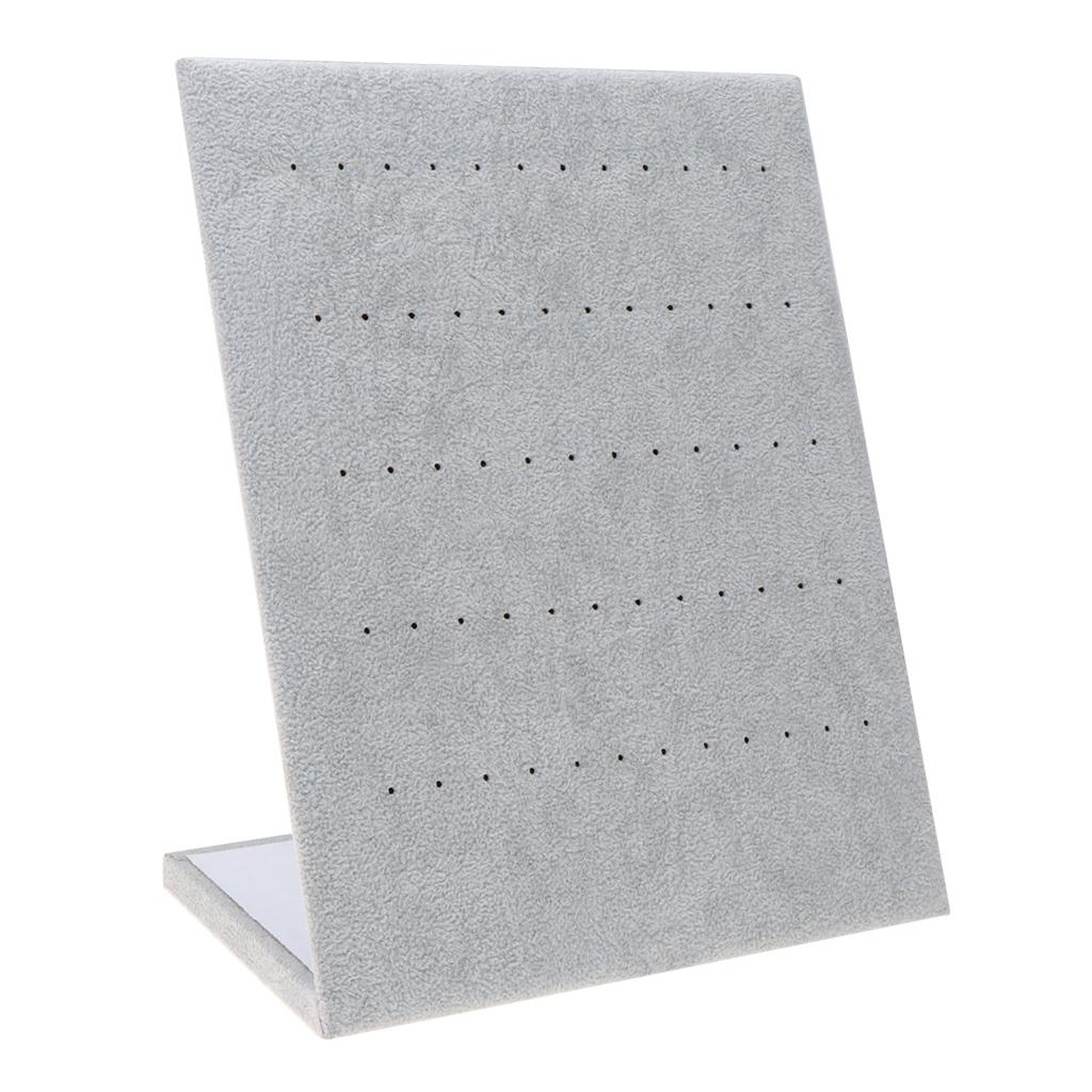 60-Hole Velvet Jewelry Frame Stand L-type Plastic Display Rack Grey